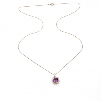 9ct white gold Amethyst / Diamond Pendant with chain